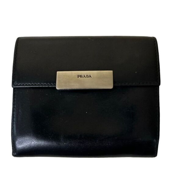 PRADA Vintage Black Leather Wallet Card Coin - Picture 3 of 7